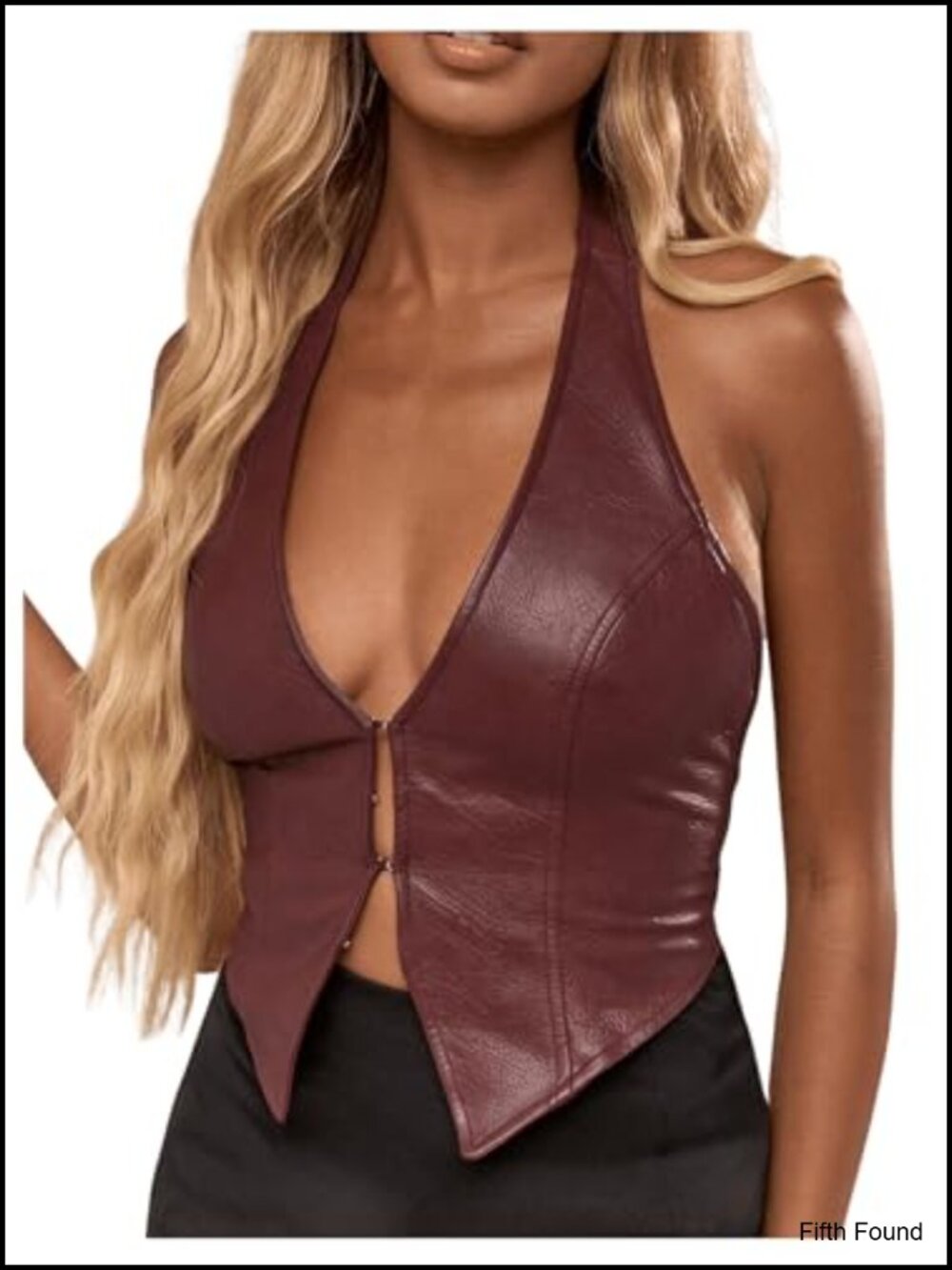 Faux Leather Backless Halter Crop Top